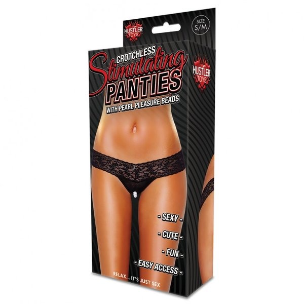 Crotchless Panties W/pearl Beads Blk Sm