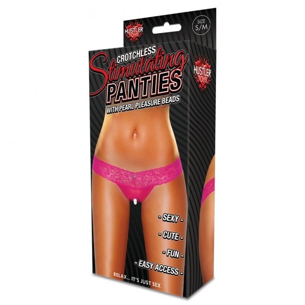 Crotchless Panties W/pearl Beads Hot Pink Sm