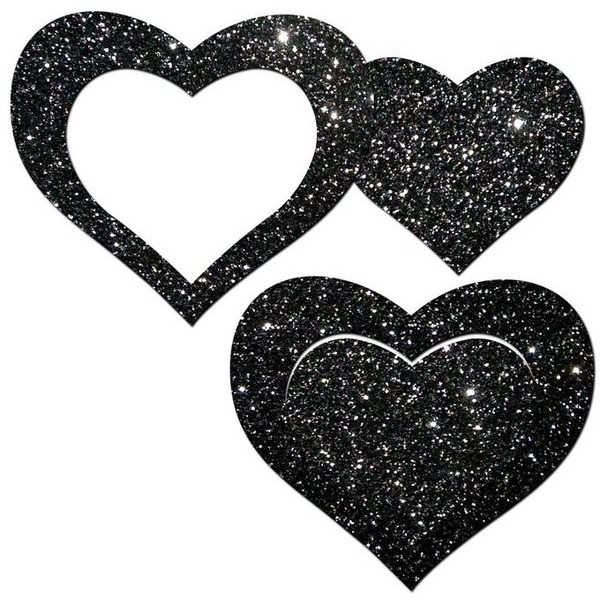 Pastease Glitter Peek A Boob Hearts Black
