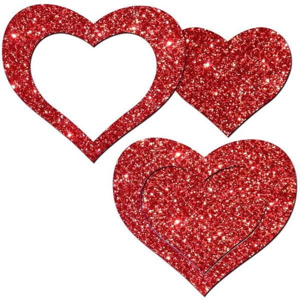 Pastease Glitter Peek A Boob Hearts Red